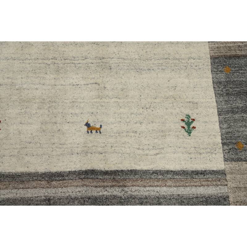Hand Knotted Oriental 100% Wool Carpet Tribal Animal Pictorial Beige & Ivories Gabbeh Area Rug - 7' 7'' X 5' 4''