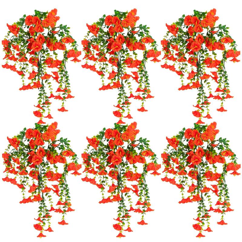 30-in UV Resistant Artificial Morning Glory Hanging Plant - Set of 6