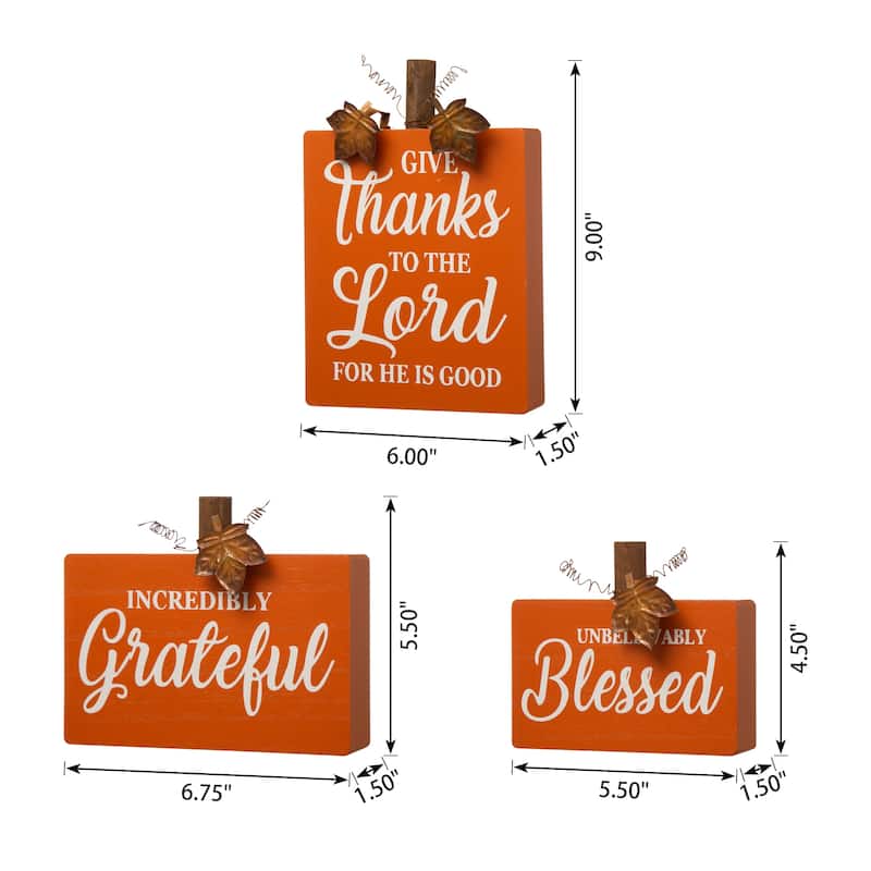 Glitzhome Set of 3 Fall Wooden Pumpkin Table Decor