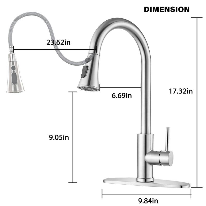 Kitchen Faucets with Pull Down Sprayer, Brushed Nickel, High Arc Single Handle Classic Stainless Steel Sink Faucet 1 Hole
