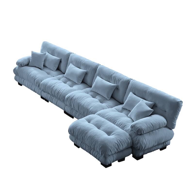 Modular Chenille Couch Sectional Sofa with Ottoman, Throw Pillows