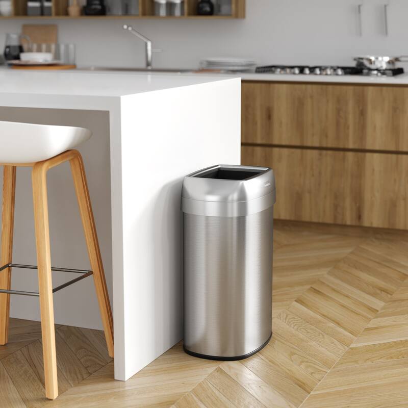 iTouchless 13 Gal Stainless Steel Oval Open Top Trash Can with Filters