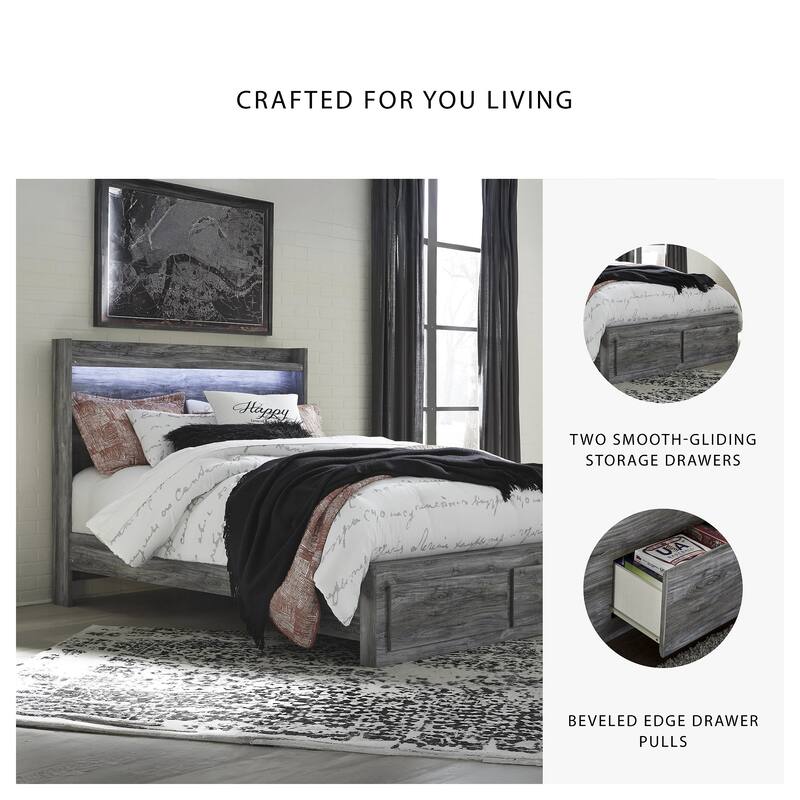 Baystorm Weathered Gray Panel Bed with Footboard Storage Drawers