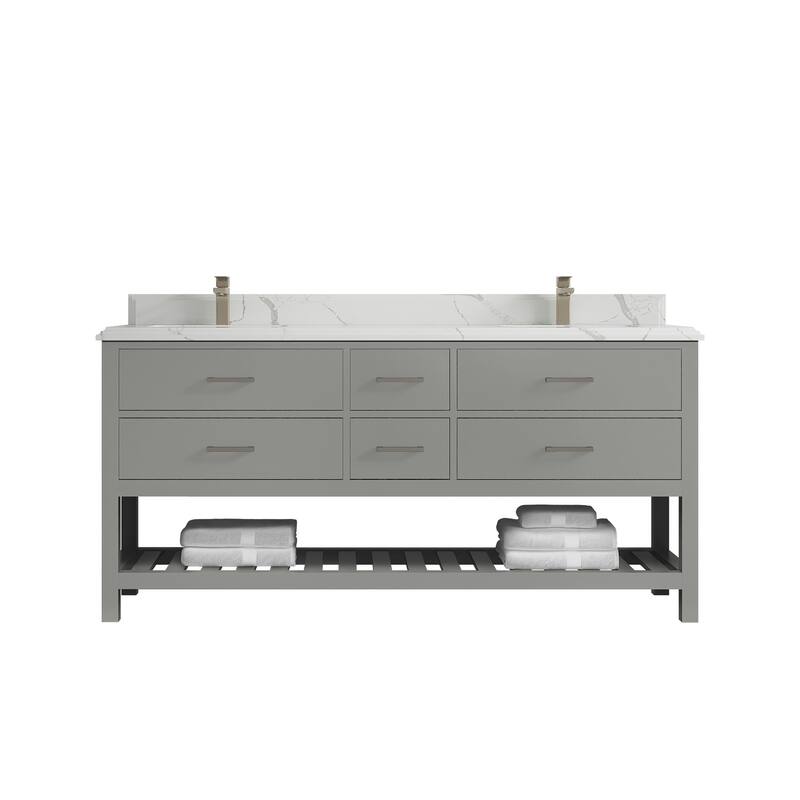 Willow Collections 72 in. W x 22 in. D Parker Double Sink Bathroom Vanity with Countertop - 1.5" Calacatta - Elephant Skin Gray