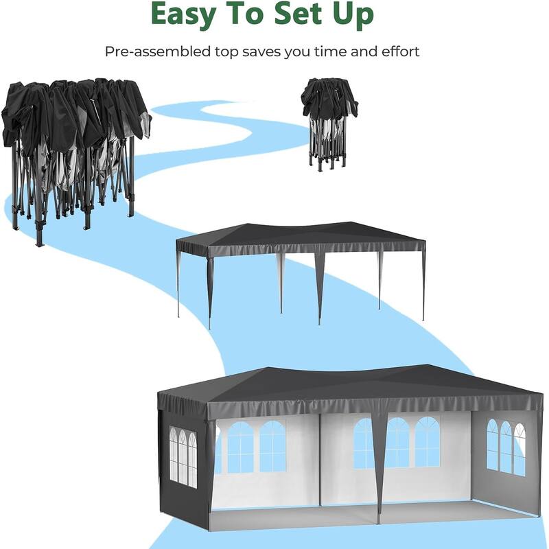 10 x 20 Pop Up Canopy Tent with 6 Sidewalls, Portable Party Canopy with 6 Weight Bag