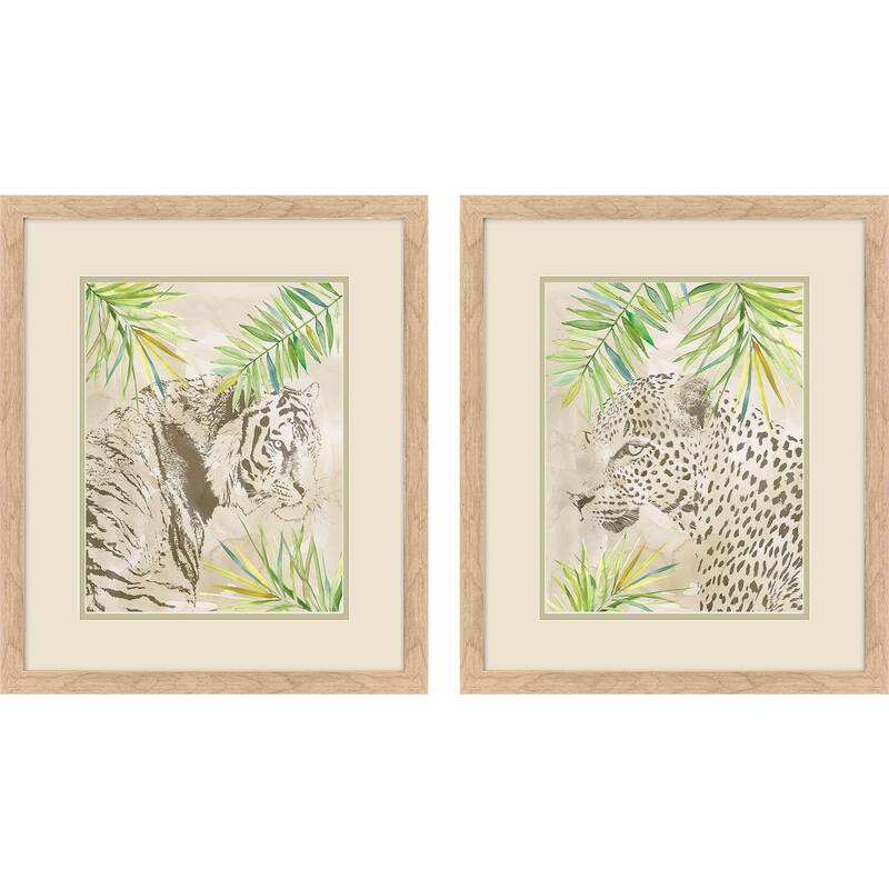 HomeRoots Set Of Two Boho Jungle Cat Brown Framed Wall Art