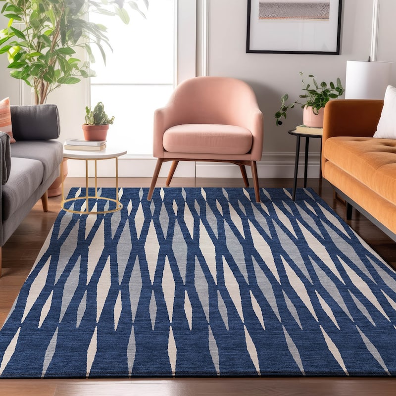 Premium Washable Super Soft Modern Kris Mayfield Rug - Navy - 10' x 14'