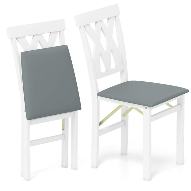Costway Folding Kitchen Chairs Set of 2/4 with Rubber Wood Frame - See Details - Gray+White - Set of 2