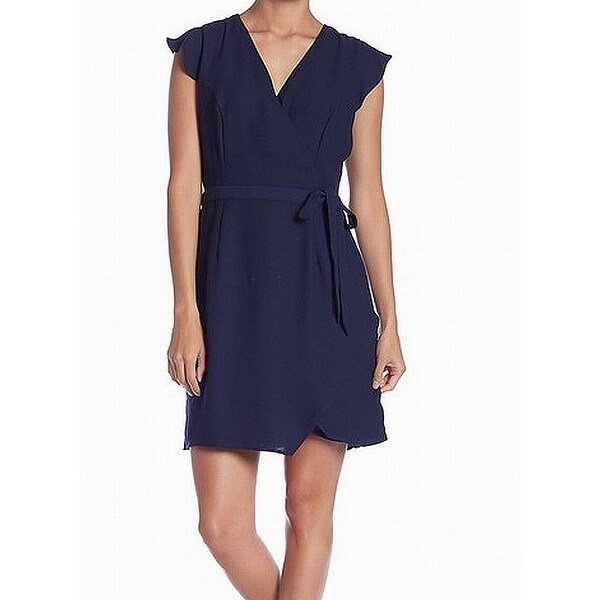 navy blue flutter sleeve dress