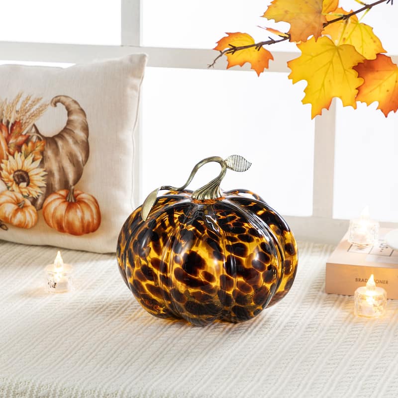 Glitzhome Fall Harvest Handblown Glass Pumpkins Set Thanksgiving Table Centerpieces
