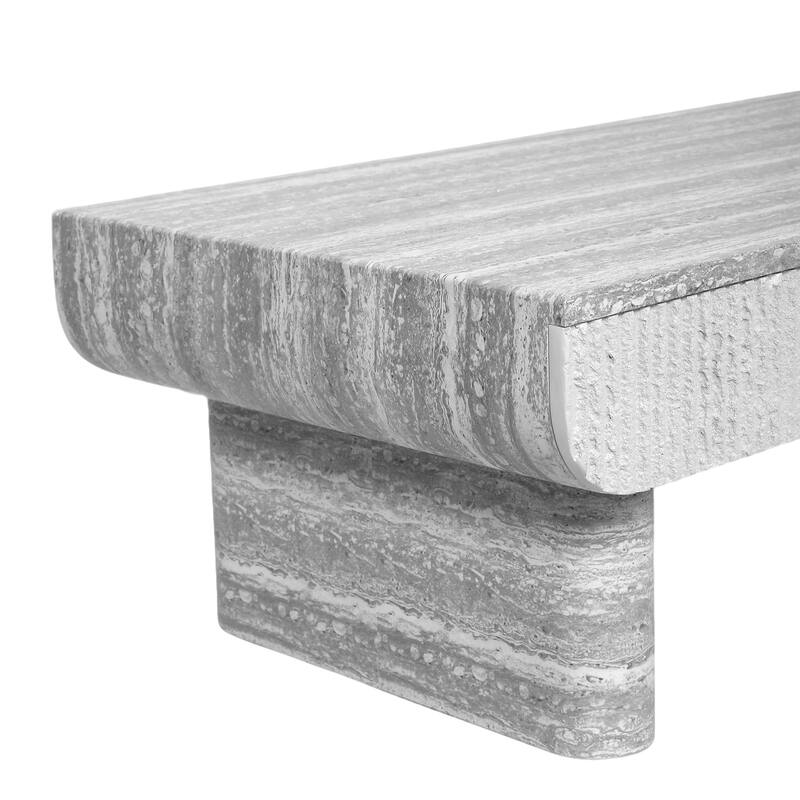 Coffee Table with Grey Wood Texture Tabletop, Mid Century Modern Coffee Table with Fluted Drawer, for Living Room, Office