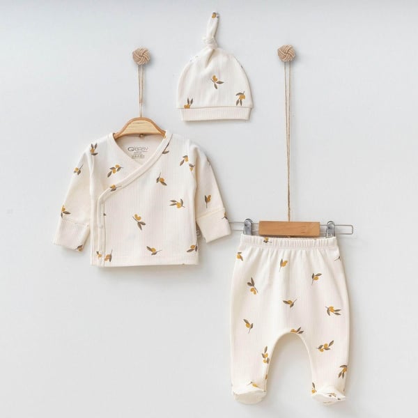 slide 2 of 3, Nature-Inspired Newborn Baby Clothes Set - 3 Pcs Cream