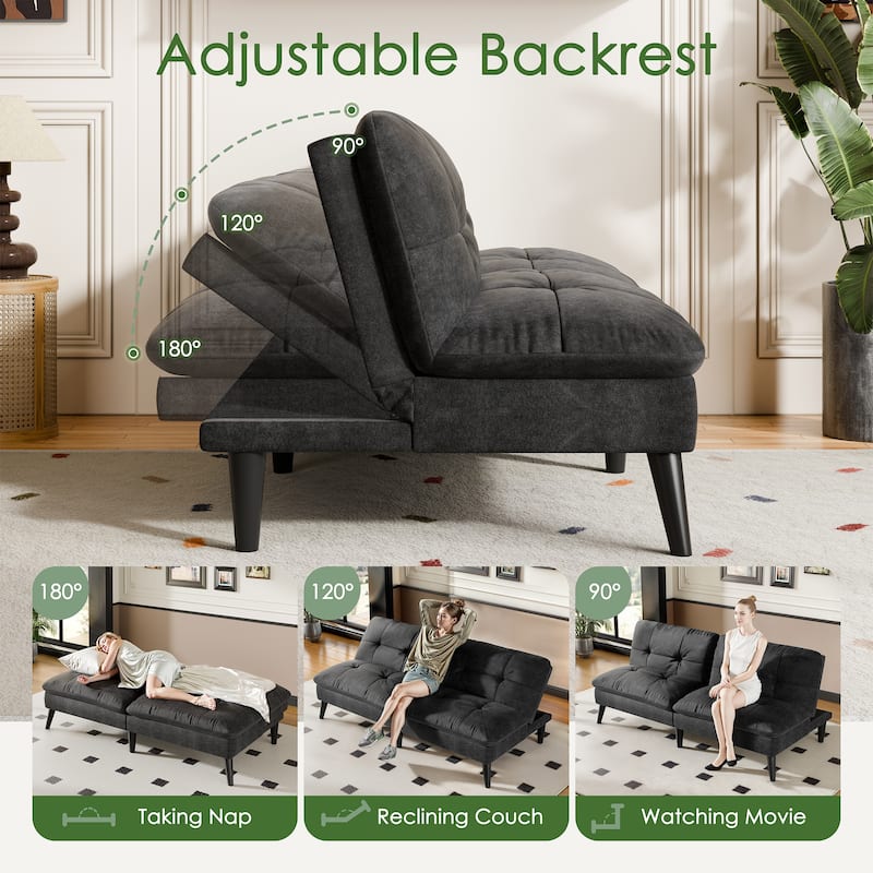 60'' Velvet Futon Sofa Bed with Adjustable Backrest.