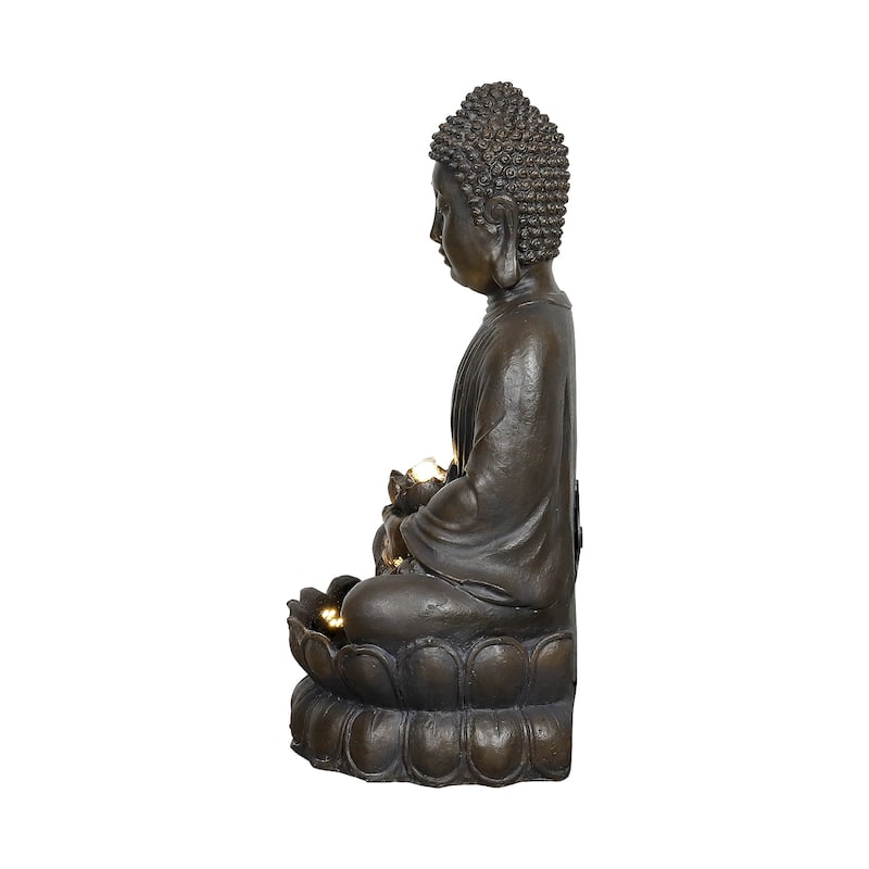 33in H Buddha Outdoor Water Fountain with LED Light and Pump for Home
