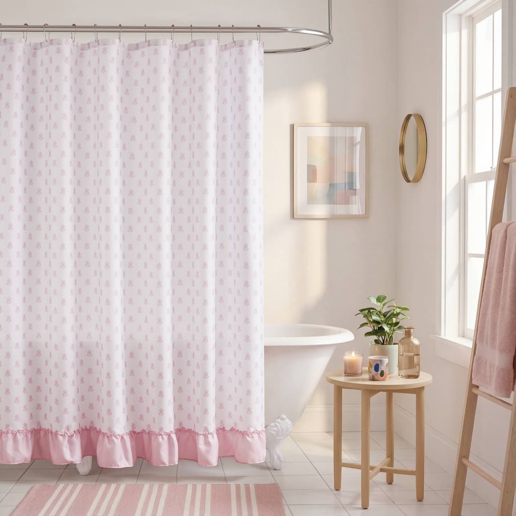 Intelligent Design Savanna Floral Ruffle Shower Curtain Set