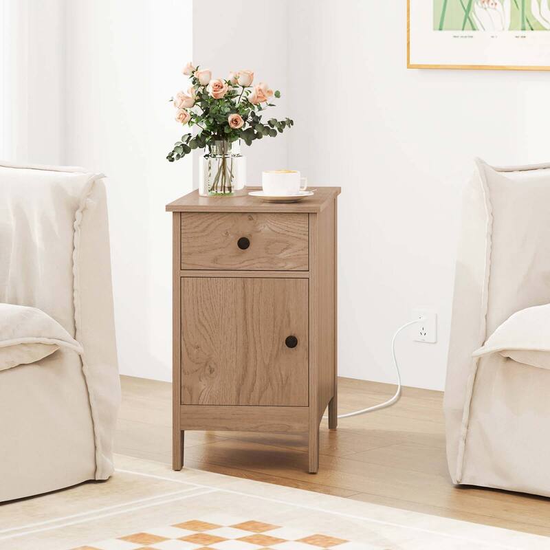 Costway 1/2 PCS End Table with Charging Station Flip Top Bedside Table