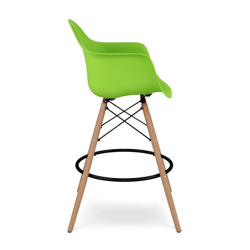 HomeRoots 28" Green And Brown Heavy Duty Plastic And Solid Wood Low Back Counter Height Bar Chair