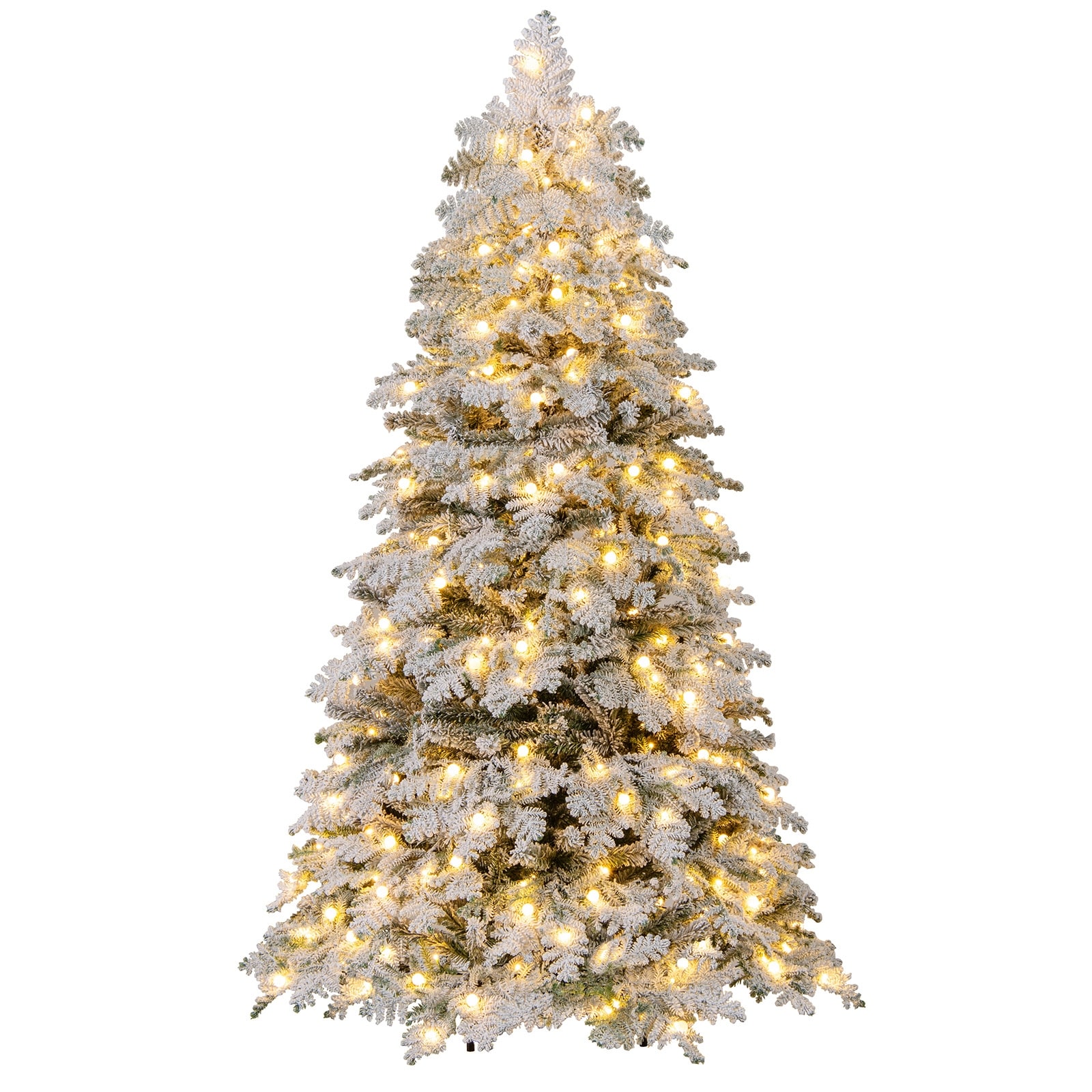 Gymax Pre-Lit Artificial Christmas Tree Hinged Snow Flocked Xmas Tree