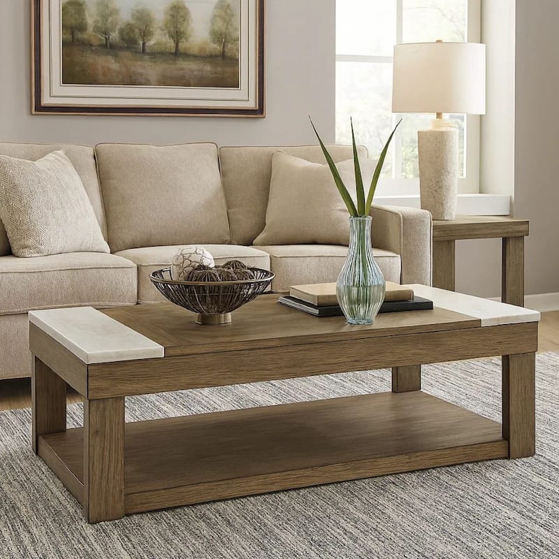 Aska Lift Top Coffee Table, Caster Wheels, 56 Inch Weathered Gray