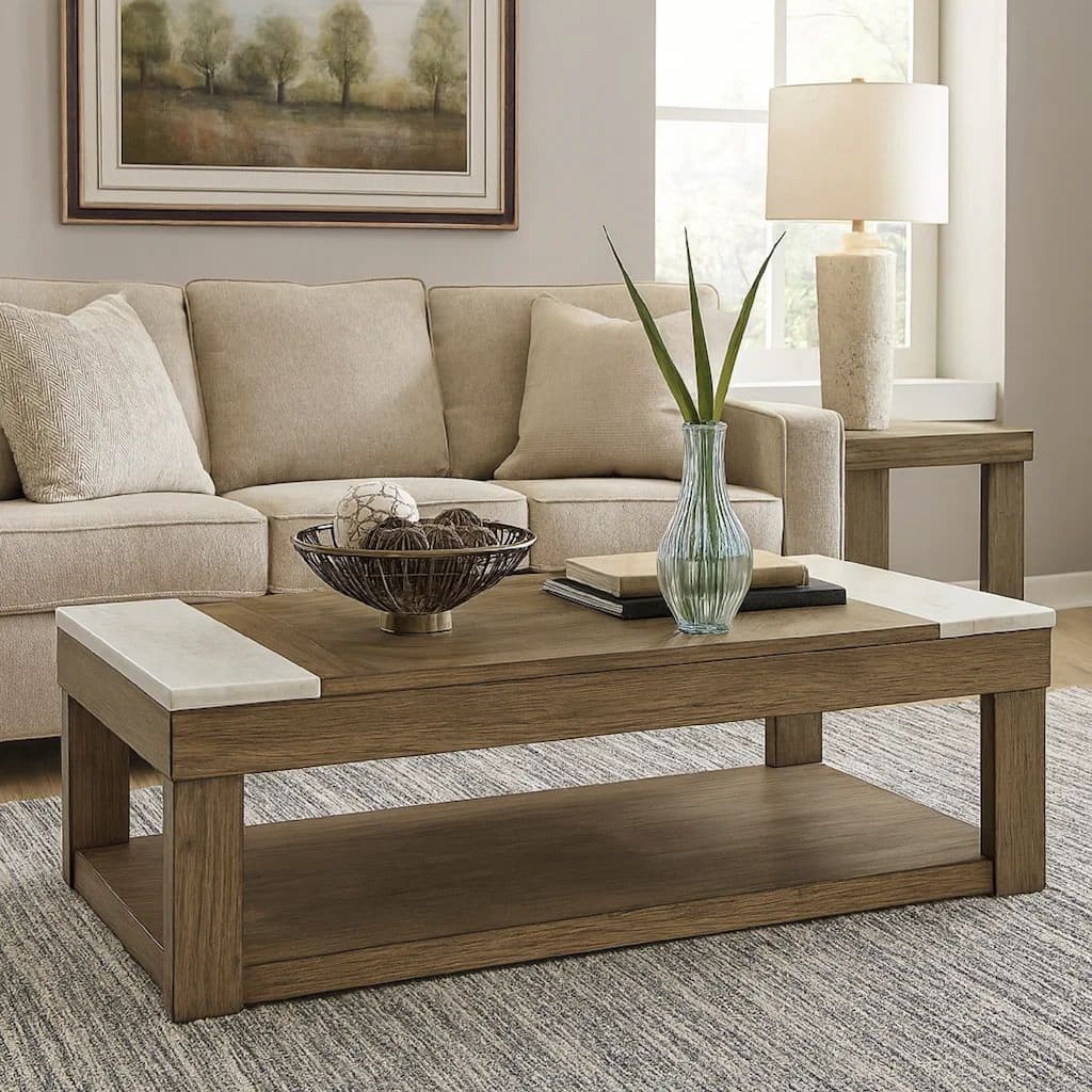 Aska Lift Top Coffee Table, Caster Wheels, 56 Inch Weathered Gray