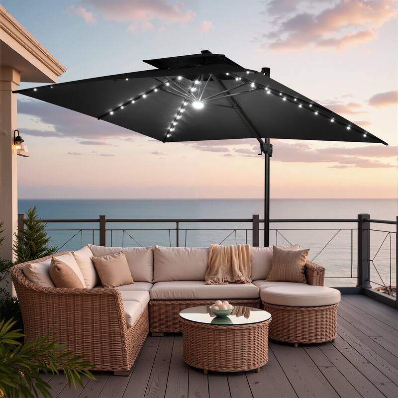 10 FT x 13 FT Outdoor LED Lighted Double Top Patio Cantilever Umbrella