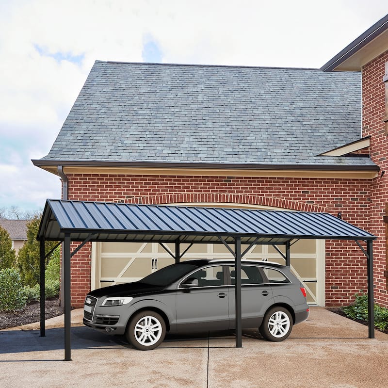 Heavy-Duty Metal Carport with Upgraded Galvanized Steel Roof – Ideal Shelter for Cars, Boats, and Tractors - 10'x20' - Pointed Roof
