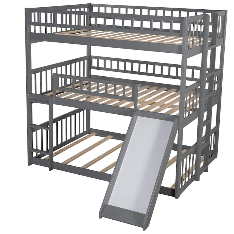 Convertible Full-Over-Full-Over-Full Triple Bunk Bed with Built-In Slide and Dual Ladders by Harper&Bright Designs