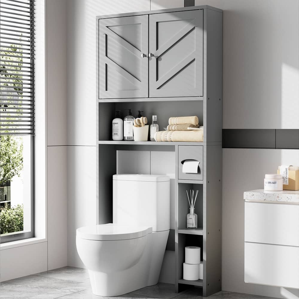 Over-The-Toilet Bathroom Storage Cabinet with Open Side Shelves