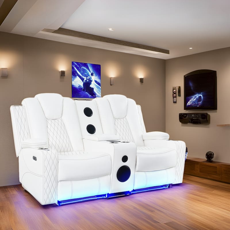 Premium Air Leather Home Theater Loveseat with LED Lights, Recliner with Built-in Speakers & Wireless Charging