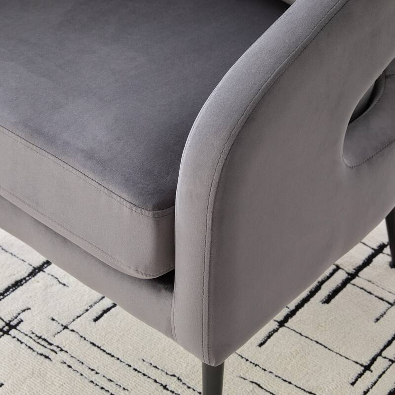 Modern Velvet Open Back Accent Chair Barrel Dining Chair Metal Legs Charcoal Living Room