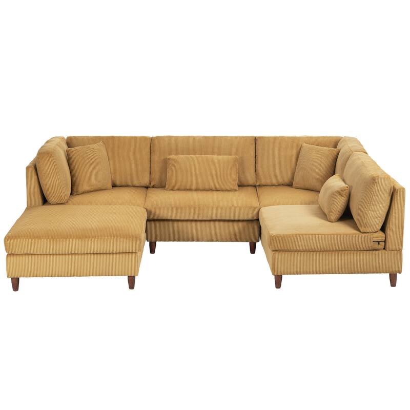 Corduroy Modular Sectional Sofa Set With Ottoman