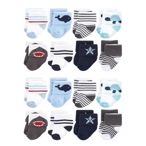 slide 1 of 1, Hudson Baby Cotton Rich Baby Terry Socks 16-Pack, Sea Creatures 0-6 Months - Sea Creatures