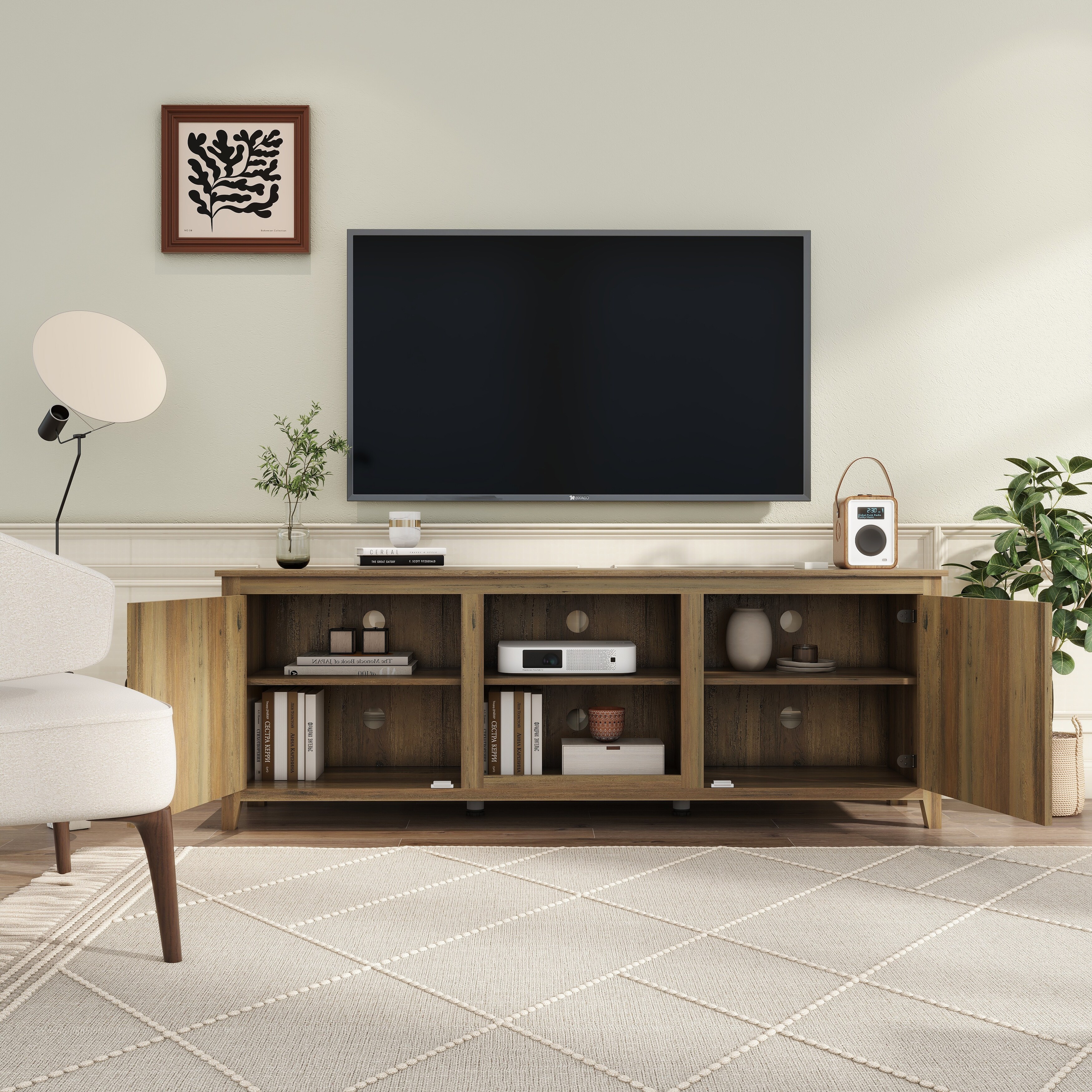 Industrial TV Stand Storage Media Console with 2 Doors