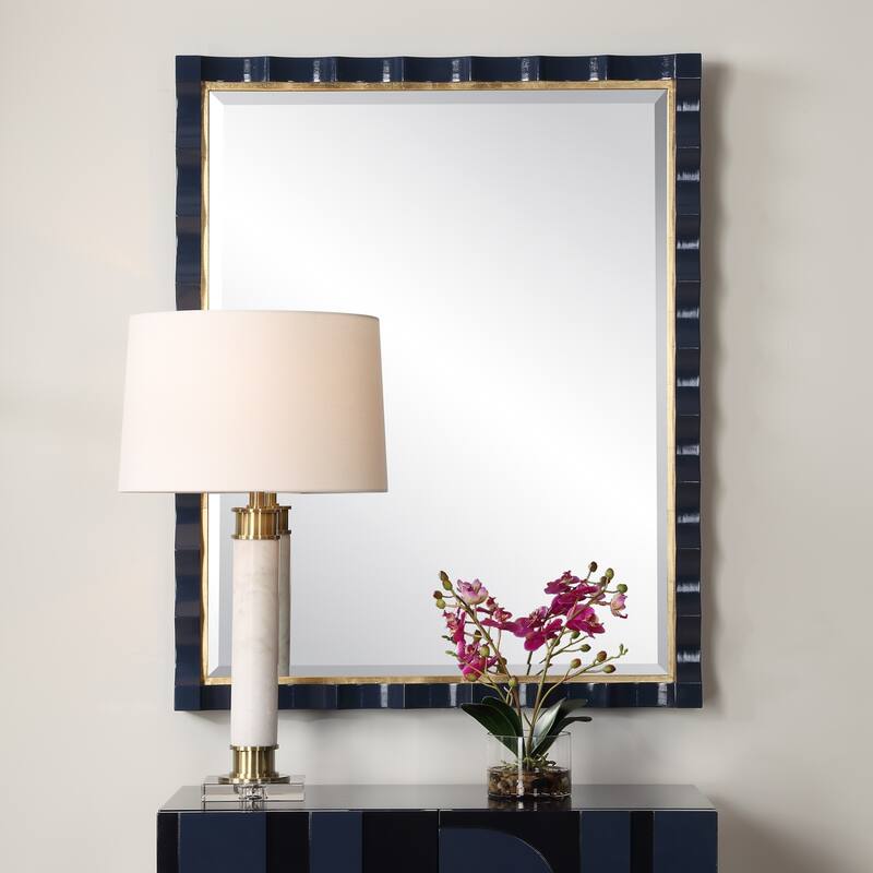 Scalloped Framed Beveled Wall Mirror - 39" - Navy Blue
