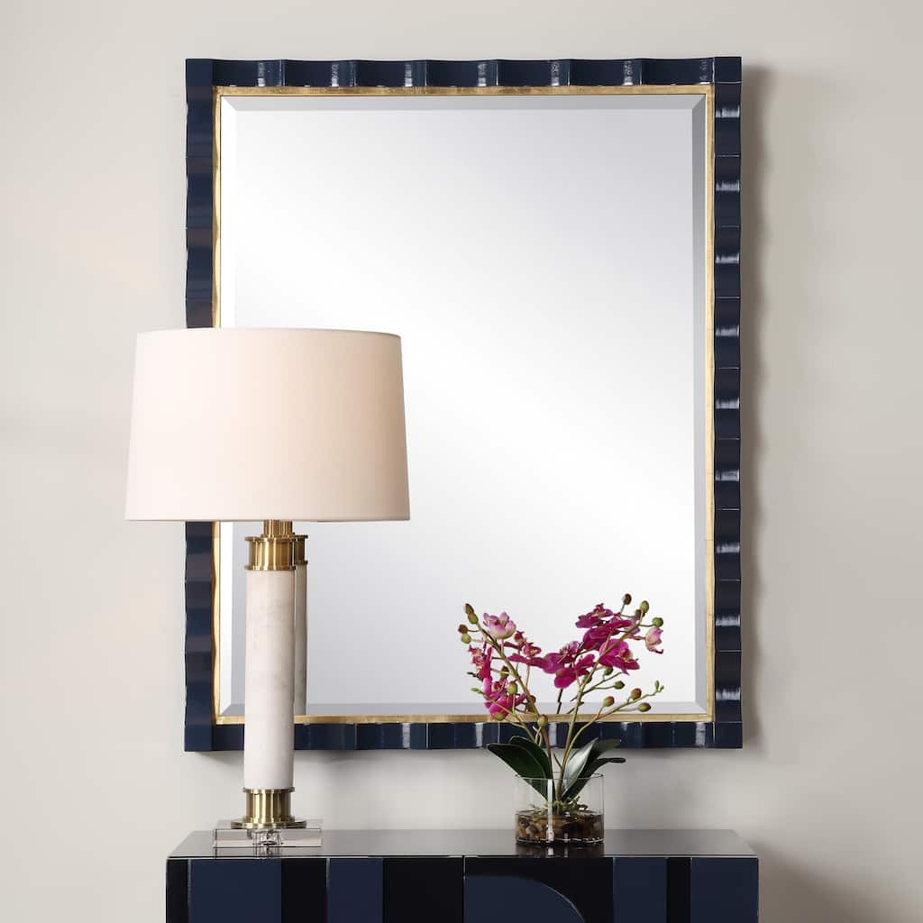 Scalloped Framed Beveled Wall Mirror - 39" - Navy Blue
