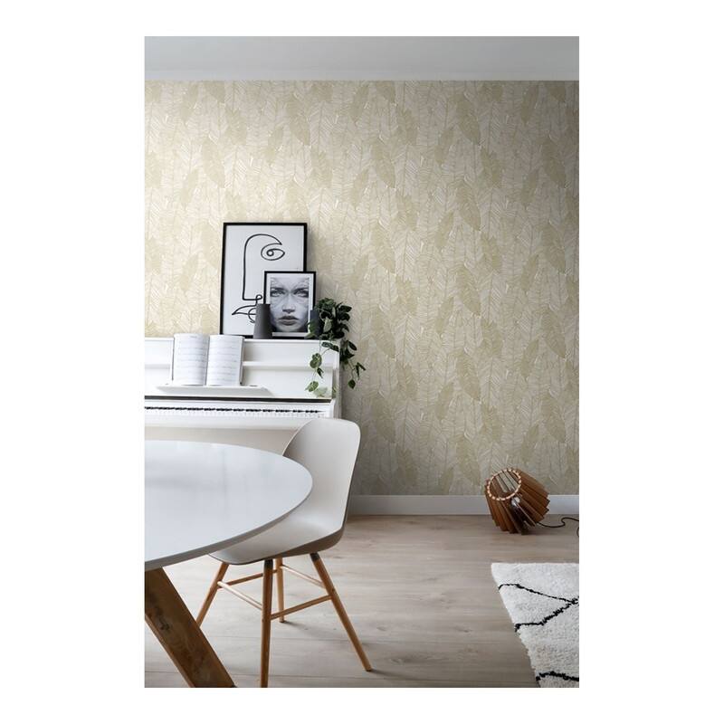 ESTA Home Canales White Gold Inked Leaves Wallpaper - 20.9 x 396 x 0.025