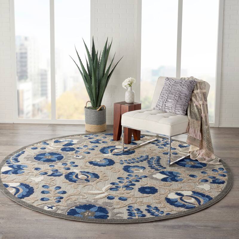 Copper Grove Alyssum Multicolor Indoor/Outdoor Rug. - 7'10" Round - Blue/Natural