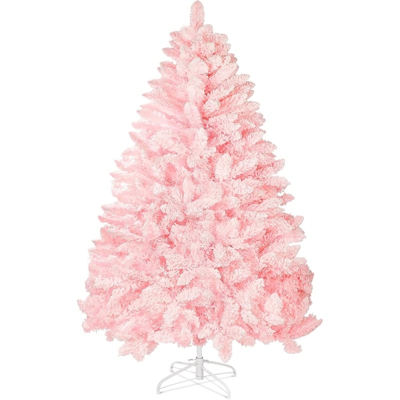 6ft-7ft Artificial Snow Flocked Christmas Tree with Metal Stable Stand Base for Indoor and Outdoor Holiday Decoration