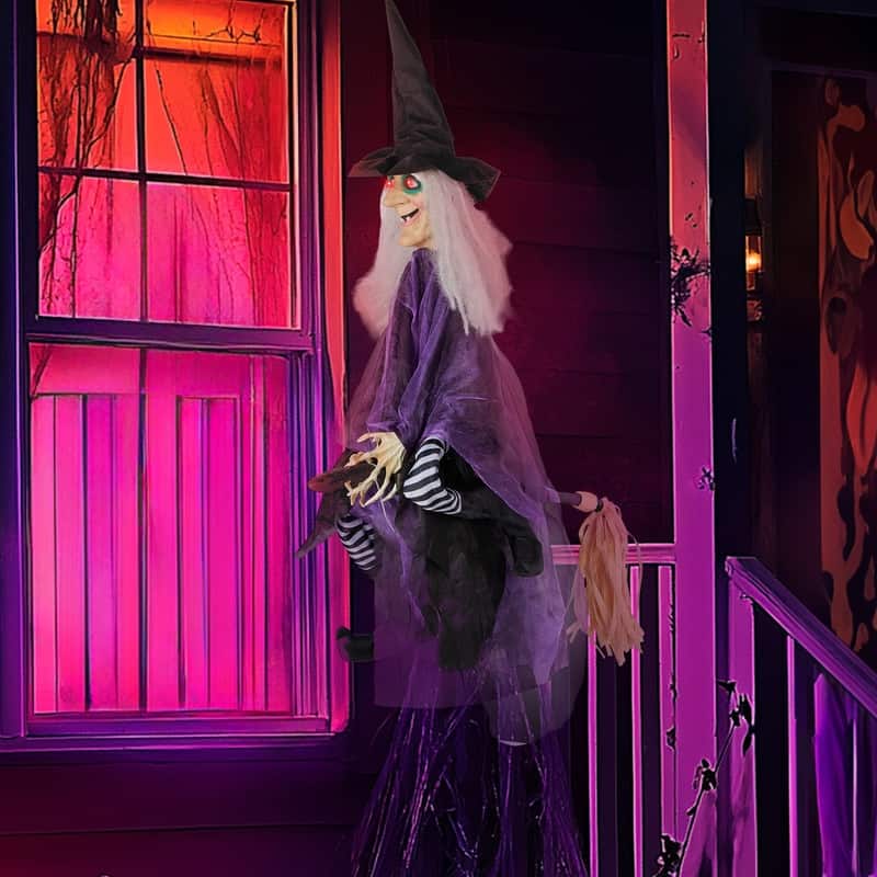 3ft Animatronics Hanging Witch Talking Outdoor Halloween Decorations - Black