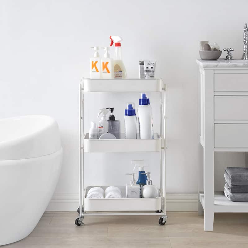 Urban Shop Foldable 3 Tier Mesh Rolling Storage Cart - 17.8" x 11.65" x 30.5" - White