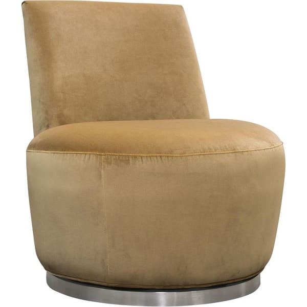 slide 2 of 5, Velvet Upholstered Swivel Accent Chair with Stainless Steel Base, Brown and Silver