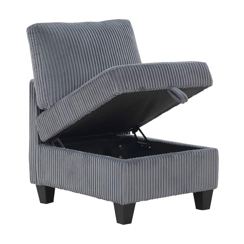 Ellene Modular Armless Chair With Storage, Soft Gray Corduroy