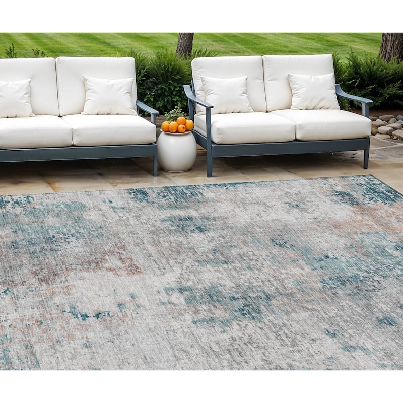 HomeRoots Abstract Transitional Rectangle Outdoor Rug - 9' X 12'