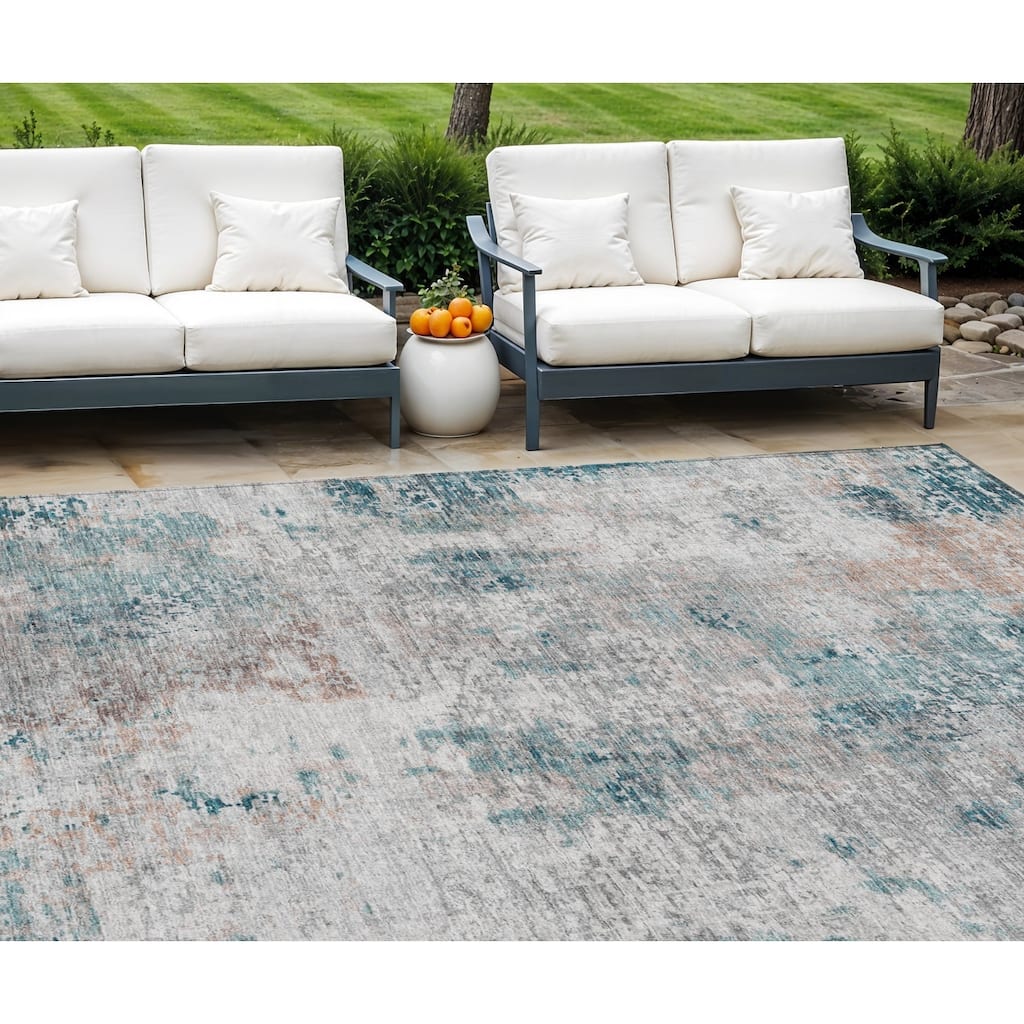 HomeRoots Abstract Transitional Rectangle Outdoor Rug