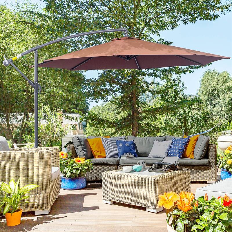 10' Cantilever Hanging Umbrella w/ UV Water Fighting Material,Stand