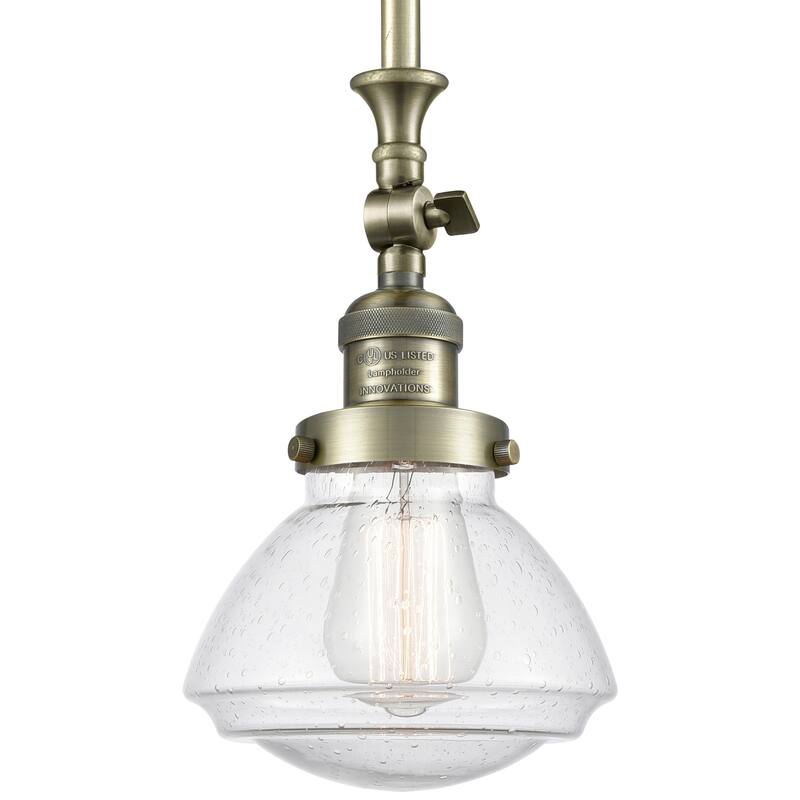 Innovations Lighting Olean 7" Wide Mini Rod Hung Adjustable Pendant - Antique Brass / Seedy