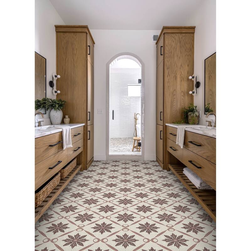 FloorPops Jamila Burgundy Peel and Stick Floor Tiles
