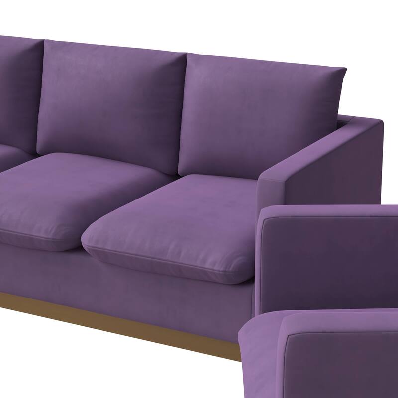 3-Piece Velvet Sofa Set with Brushed Gold Stainless Steel Base Nervo Series