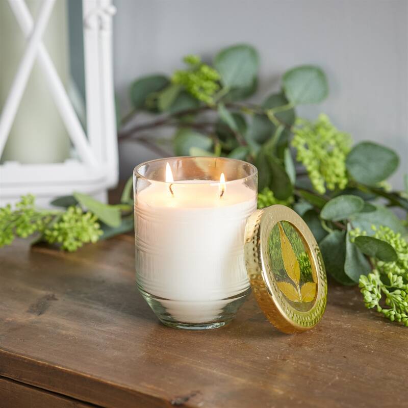 White Currant Soy Wax Christmas Candle with Glass Holder - 5" - Gold