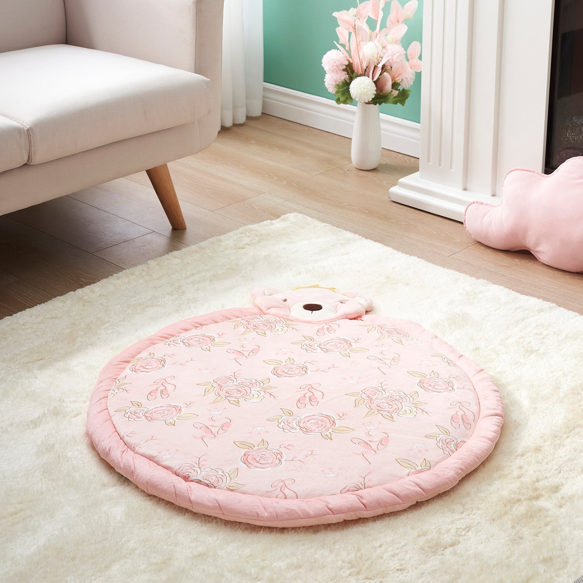 Pink Bear Kid's Floor Pillow Seating Cushion for Reading and